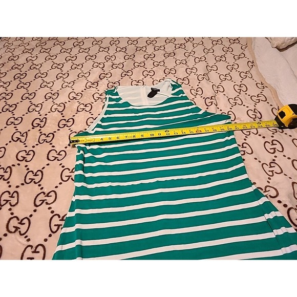 Ann Taylor Sleeveless Green And White Striped Dress Size Womens 14 Rayon Spandex - Picture 7 of 8